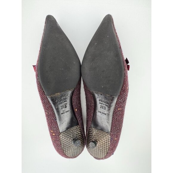 Vintage Prada 36.5 Burgundy Tweed Leather Kitten Heels - Picture 8 of 10